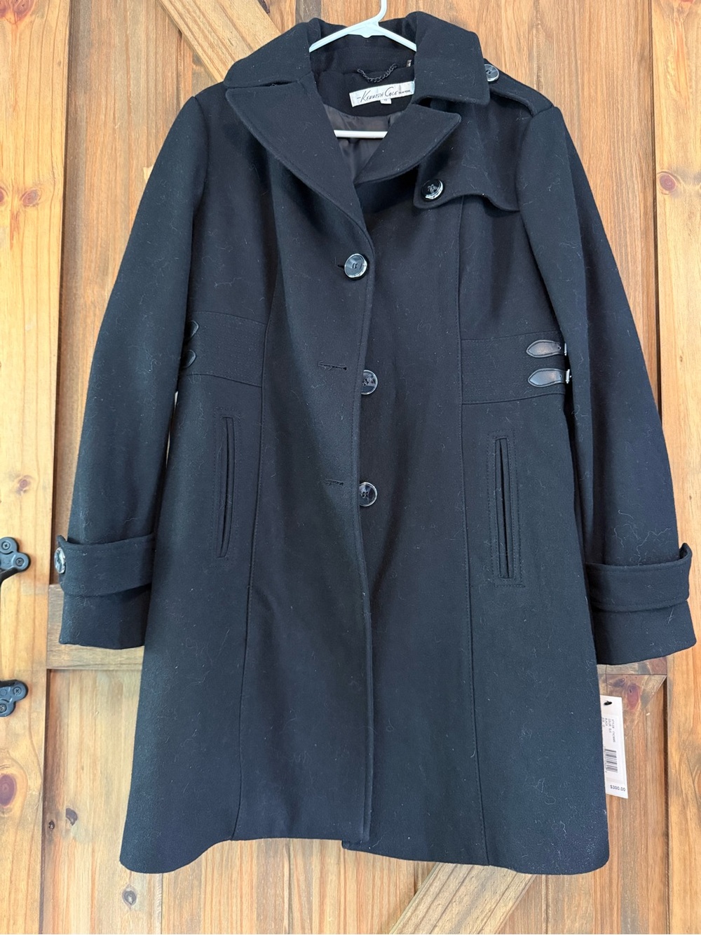 Kenneth Cole Black Wool-Blend Double-Breasted Pea Coat